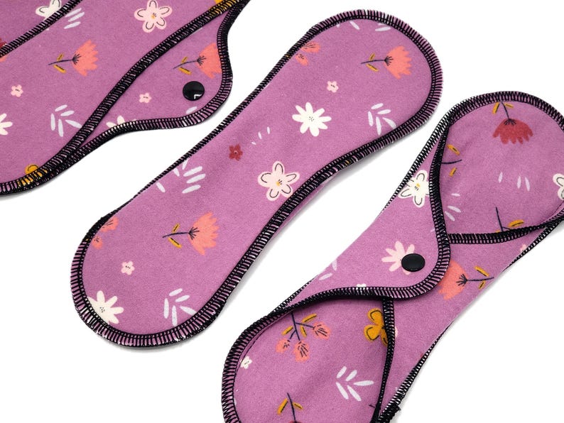 Reusable Cloth Pad - Midi Pad For Regular Flow - Cotton Flannel - 8″ to 14″ - Black image 5