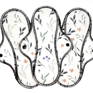 Organic Cotton Flannel Cloth Pad, Reusable Period Pads for Medium to Heavy Flow, Reusable Pad, Menstration Napkin, Rag- Leaves | Midi Pad