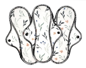 Organic Cotton Flannel Cloth Pad, Reusable Period Pads for Medium to Heavy Flow, Reusable Pad, Menstration Napkin, Rag- Leaves |Midi Pad