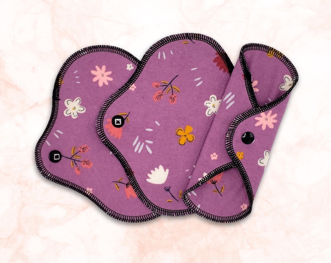 Reusable Panty Liner - Daily Liner - Cotton Flannel - 6" To 9" - Purple Floral