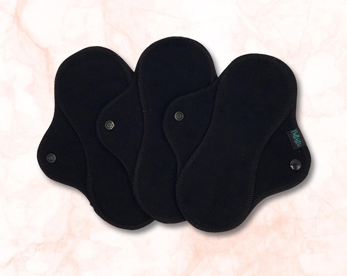 Reusable Cloth Pad - Light Pad - Cotton Flannel - 6" To 9" - Black