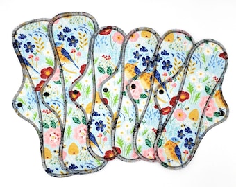 Overnight Cloth Pads Set, Cotton Flannel Reusable Menstrual Pads, Plus Size Period Pads in 12" + 14", Medium Flow Pads | Midi Pad - 6 Pack