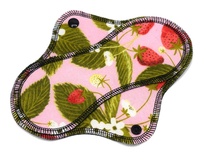 Reusable Cloth Pad - Light Pad - Cotton Flannel - 6" To 9" - Strawberries