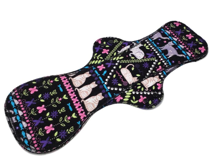 Reusable Cloth Pad - Maxi Pad For Heavy Flow - Cotton Flannel - 18" - Cats In Line