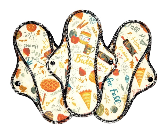 Reusable Cloth Pad - Midi Pad For Regular Flow - Cotton Flannel - 8″ to 14″ - Pumpkin Pie