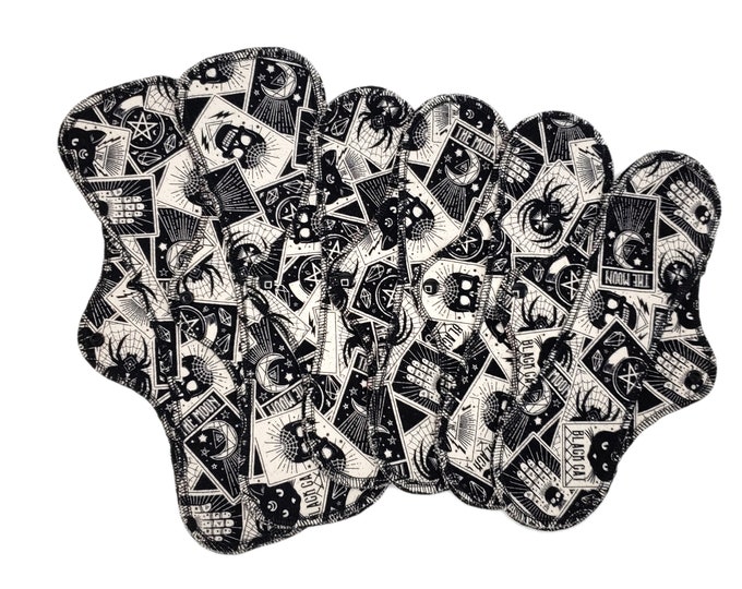 Heavy Flow Cloth Pads Set - Super Soft and Leakproof Reusable Menstrual Cotton Flannel Pads in 12" and 14", Tarot Cards | RegularWings