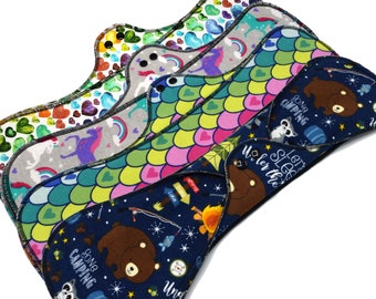 18" Extra Coverage Cloth Pad, XL Menstrual Pad, Leakproof Cotton Flannel Sanitary Napkin, Heavy Flow, Postpartum, Overnight, Mix Cute Prints