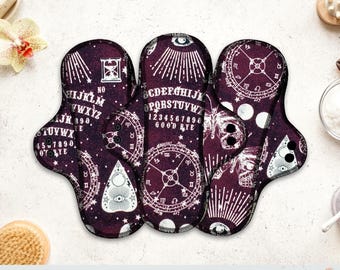 Reusable Cloth Pad - Maxi Pad For Heavy Flow - Cotton Flannel - 12" To 18" - Ouija Board