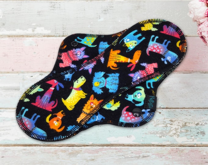 Reusable Cloth Pad - Midi Pad For Regular Flow - Cotton Flannel - 8″ to 14″ - Dog Party