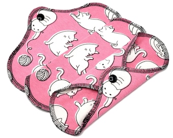 Reusable Panty Liner - Daily Liner - Cotton Flannel - 6" To 9" - Cats On Pink