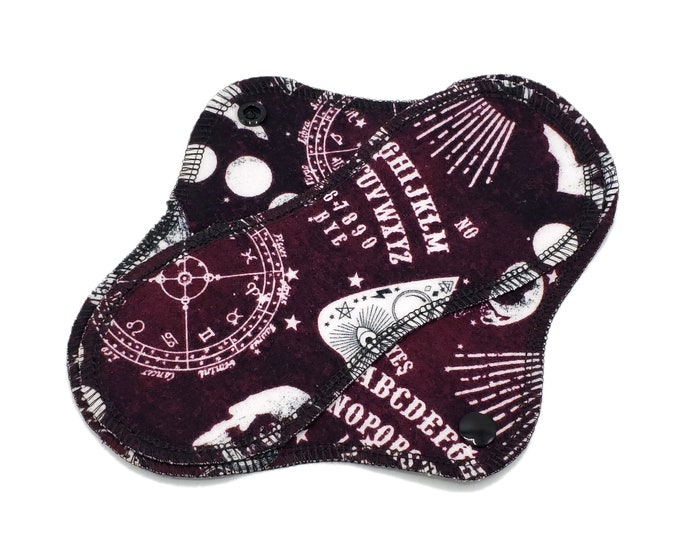 Leakproof Reusable Cloth Panty Liners - Super Soft Cotton Flannel Pads for Light Flow in 6", 7", 8", 9" - Mystical Magic Symbols |LightWings