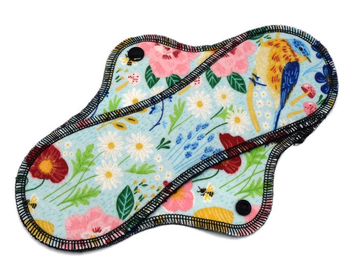 Reusable Cloth Pad - Midi Pad For Regular Flow - Cotton Flannel - 8″ to 14″ - Birds And Bees