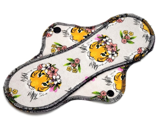 Reusable  Menstrual Cotton Flannel Cloth Pad, Soft and Leakproof Washable Sanitary Napkin, Period, Incontinence - Cute Tigers | RegularWings
