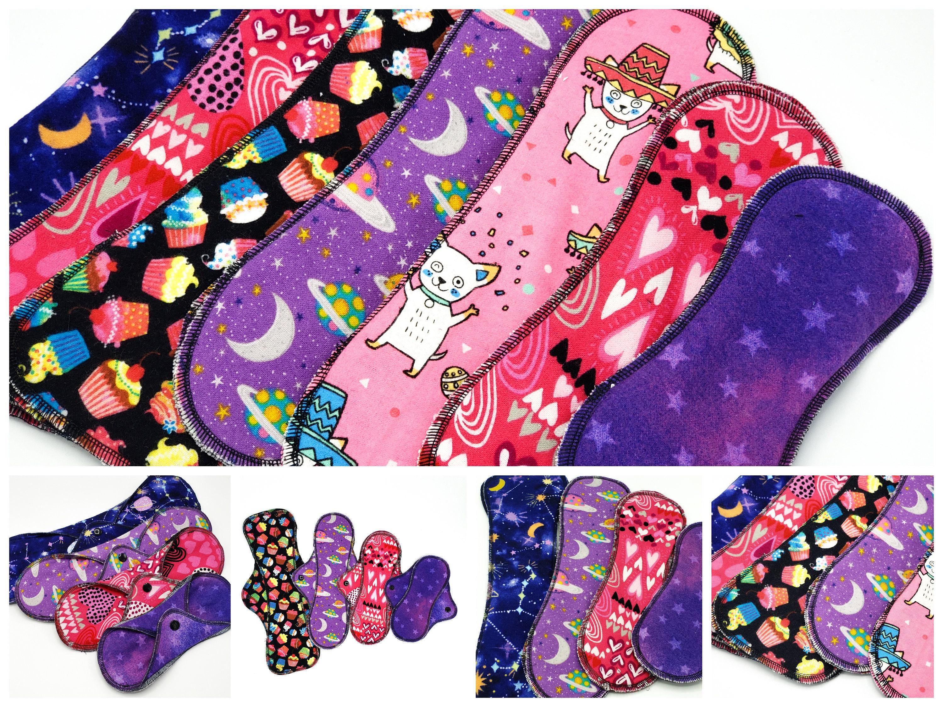 Reusable Menstrual Cloth Pads, Leakproof Cotton Flannel Menstrual Period Pads in a Variety of Cute Prints, Period Pads | Midi Pad