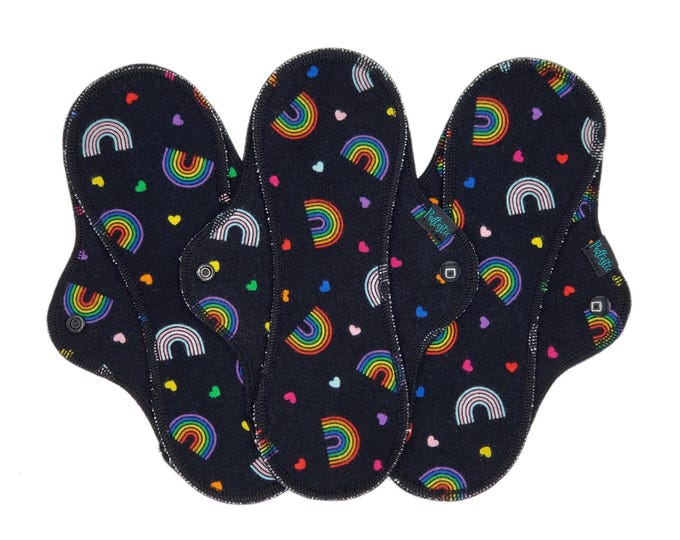 Reusable Cloth Pad - Midi Pad For Regular Flow - Cotton Flannel - 8″ to 14″ - Little Rainbows