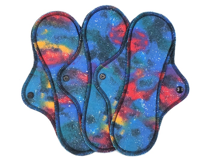 Reusable Menstrual Cloth Pads, Leakproof Cotton Flannel Period Pads, Zero Waste, Eco Friendly, Sanitary Napkin - Space Clouds | RegularWings