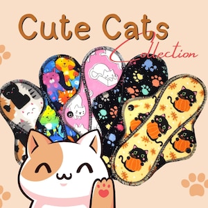 Reusable Cloth Pads - Daily, Light, Midi & Maxi - Light to Heavy Flow - 6″ to 18″ - Choose Your Cat Prints