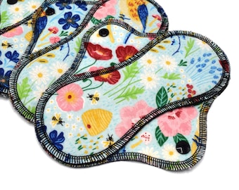 Reusable Cloth Pad - Light Pad - Cotton Flannel - 6" To 9" - Birds And Bees