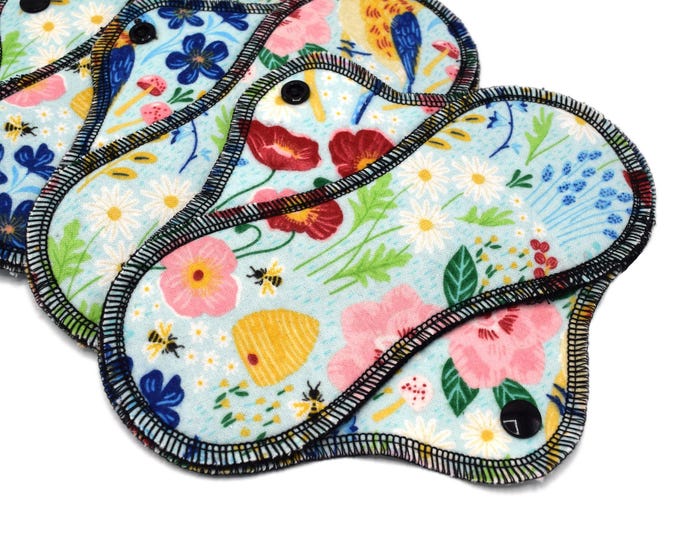 Reusable Cloth Pad - Light Pad - Cotton Flannel - 6" To 9" - Birds And Bees