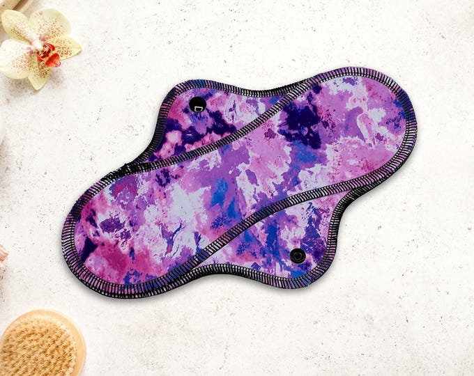 Reusable Cloth Pad - Midi Pad For Regular Flow - Cotton Flannel - 8″ to 14″ - Purple Tie Dye