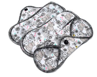 Reusable Cloth Pad - Light Pad - Cotton Flannel - 6" To 9" - Hippos