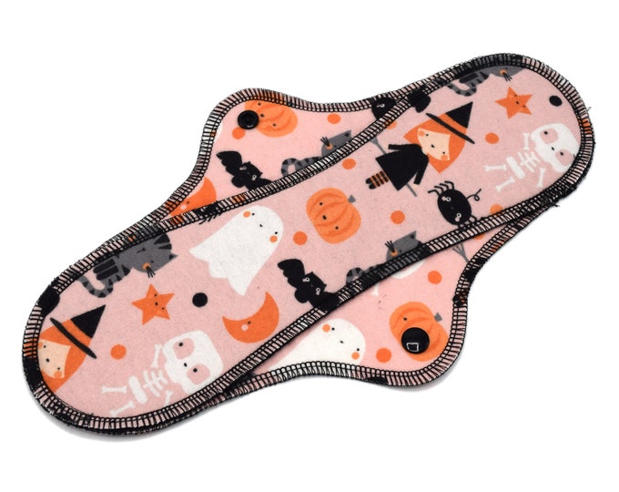 Reusable Menstrual Cloth Pads, Soft Cotton Flannel Period Pad, Sanitary Napkin for Regular Flow and Heavy Flow, Cute Witch |RegularWings