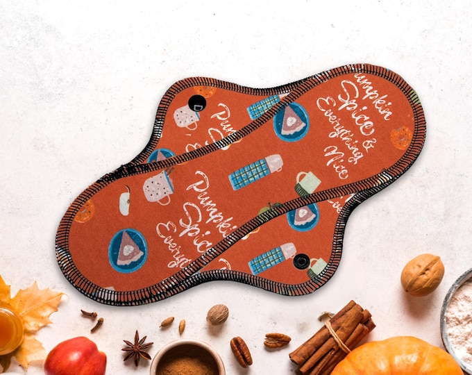 Reusable Cloth Pad - Midi Pad For Regular Flow - Cotton Flannel - 8″ to 14″ - Pumpkin Spice