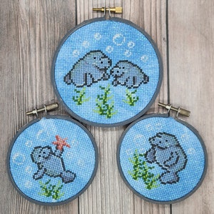 Manatee Trio Bundle | Sea Cows | Floaty Potatoes | Cross Stitch Pattern | Digital Download PDF