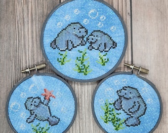 Manatee Trio Bundle | Sea Cows | Floaty Potatoes | Cross Stitch Pattern | Digital Download PDF