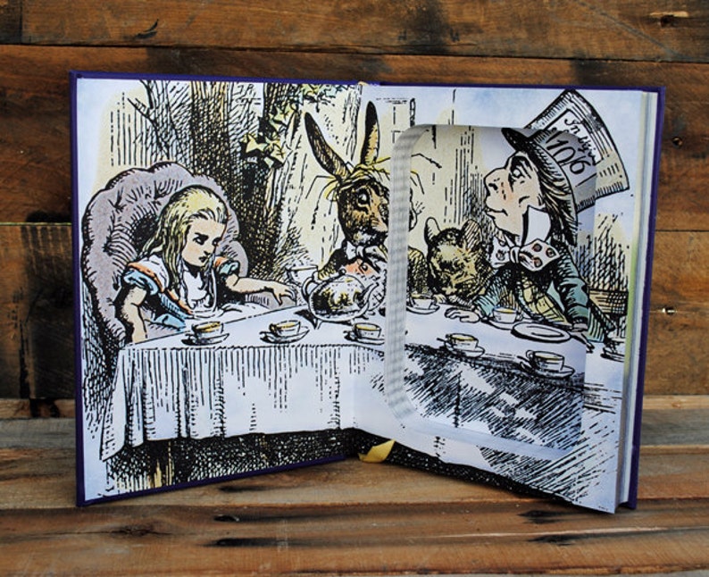Book Safe Alice's Adventures in Wonderland Purple Leather Bound Hollow Book Safe image 3