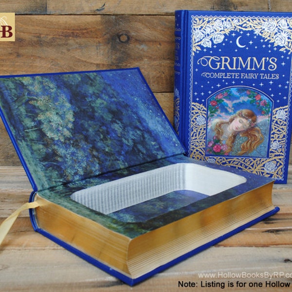 Book Safe - Grimm's Complete Fairy Tales - Blue Leather Bound Hollow Book Safe