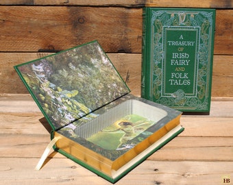 Book Safe - Irish Fairy and Folk Tales - Green Leather Bound Hollow Book Safe