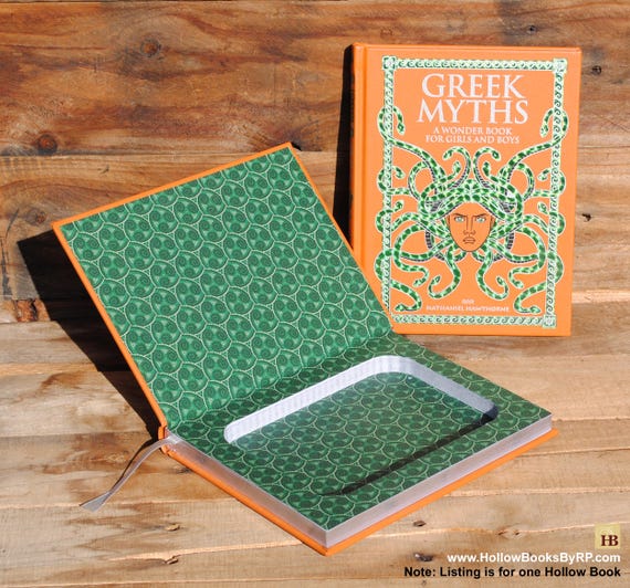 Book Safe - Greek Myths - Orange and Green Leather Bound Hollow Book Safe