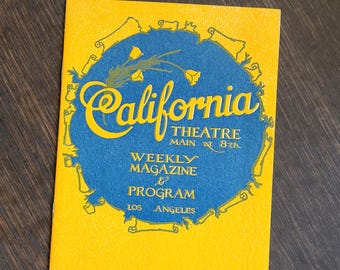 California Theatre Weekly Magazine and Program. 1920 Los Angeles. Fine condition. Early Hollywood. Silent films