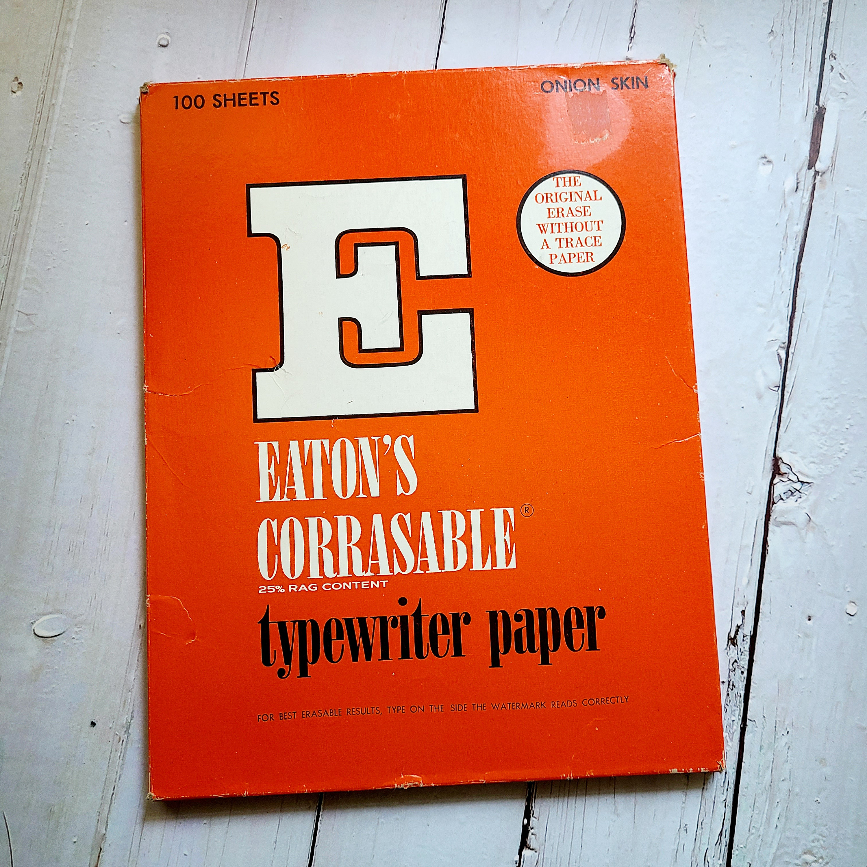 Eaton's Corrasable Typewriter Paper. Onion Skin. 90 Sheets in Original  Packaging. 25% Rag. 8-1/2 X 11. Vintage Office Supply. Art. 