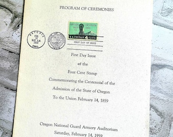 Oregon Centennial First Day Issue stamp Program of Ceremonies. 1959. Richard Nixon in attendance.