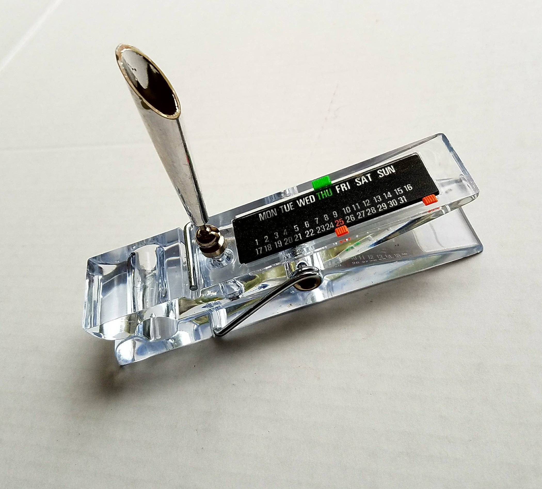 Vintage Lucite Paper Clip Calendar Pen Holder No Pen Etsy