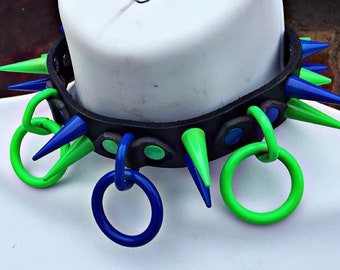 Blue/Green 3 Ring Spiked Collar