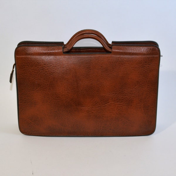Classic Vintage Brown Leather Briefcase by Pegasus Attache Portfolio Laptop Case 80s 90s Unisex; FREE SHIPPING U.S.A.