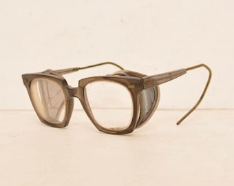 Vintage Willson Safety Glasses Square Clear Lenses Mesh Side Shields Goggles Steampunk 50s; FREE SHIPPING U.S.A.
