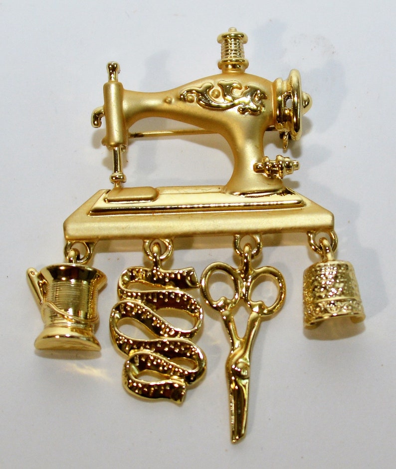 Vintage Primavera Sewing Machine Brooch with Charms Thimble | Etsy