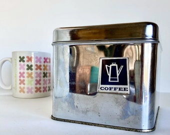 Vintage Chrome Metal Coffee Canister Tin  Beautyware? Kromex? Mid Century Kitchen 6 Inches