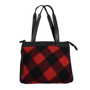 Vintage 80s Purse 90s Ralph Lauren Red Black Buffalo Check Wool