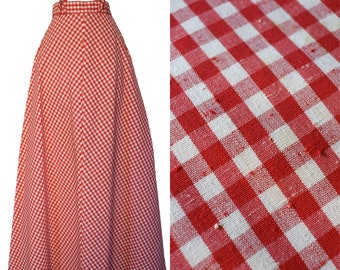 Vintage 70s Skirt  JH Collectibles Valentines Red White Slubby Gingham Chevron Cotton A-Line Holiday Maxi