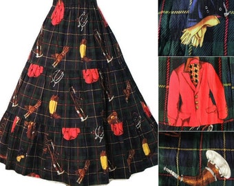Vintage 80s Catherine Hepfer Novelty print equestrian skirt. Summer. Waist 27” main image 0