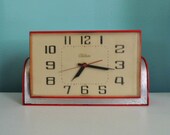 Vintage Telechron Clock 30s 40s Art Deco Red Bakelite Chrome Kitschy Diner Wall Table Top WORKS