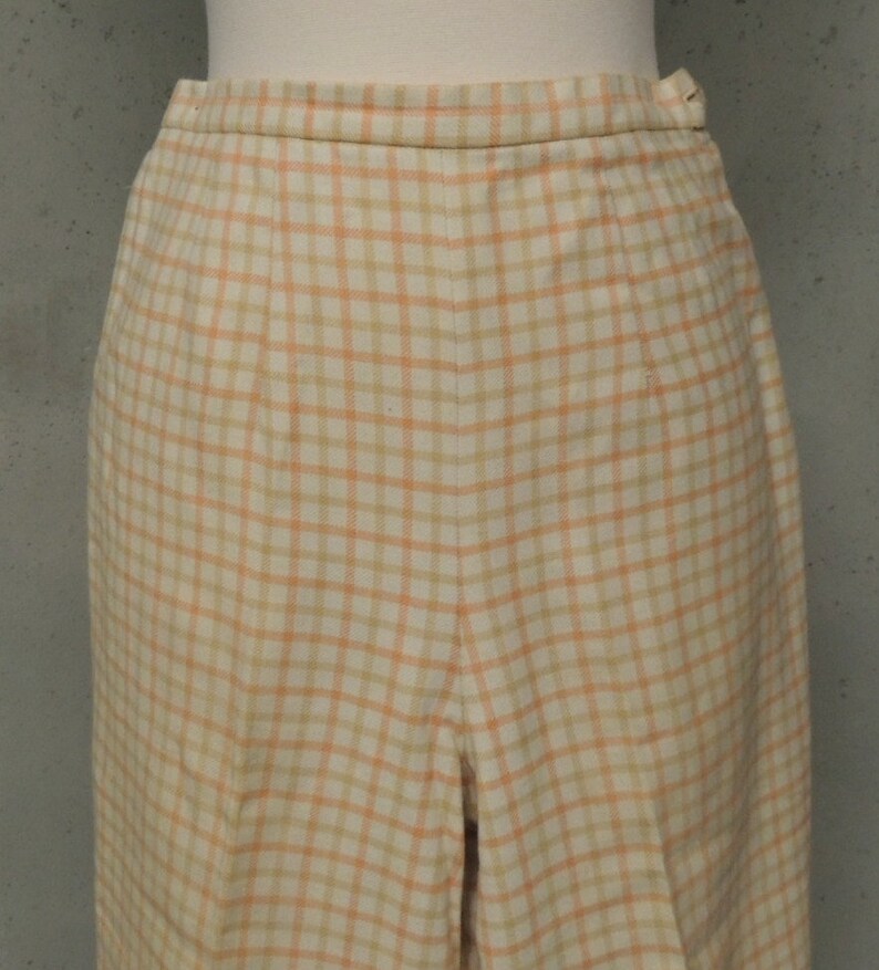 Vintage 50s Pants Rockabilly Melon Tan Grid Plaid Soft Cotton Blend High Waist Clam Diggers Pedal Pushers Capris