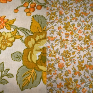 Vintage 70s Fabric Mid Century MCM Autumn Yellow Orange Floral Flower Power Cotton Linen Burlap Pillow Drapes Seat Cover 53x52in