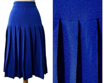 Vintage 80s Skirt Steve Fabrikant Cobalt Blue Black Edge Knife Pleated Drop Wool Blend Sweater Swing Skirt
