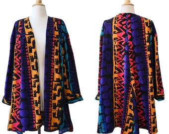 Vintage 80s Blazer Sharon Anthony VOLUP Abstract Rainbow Postmodern A-Line Chevron Back Trapeze Swing Jacket Swimsuit Cover